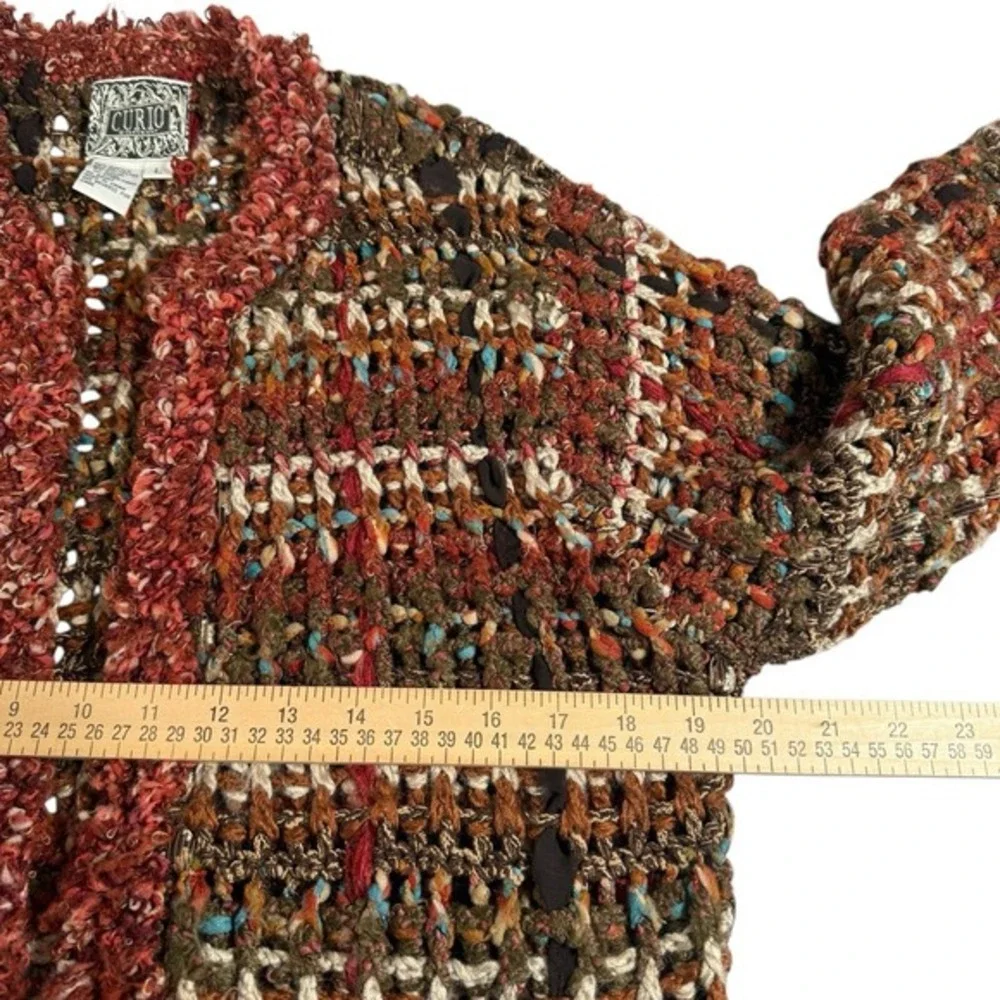 Curio Womens Large Open Front Cardigan Chunky Textured Knit Multicolor‎ Boho